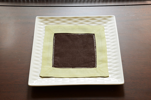 Multicolor Hemstitch Cocktail Napkin 6". Chocolate Mellow Green